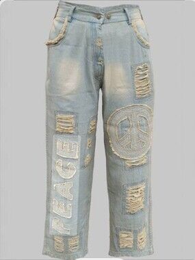 PaperLace peace applique jeans in blue. Xl (14)